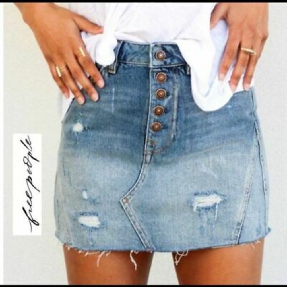 Free People Ripped Denim Mini Skirt